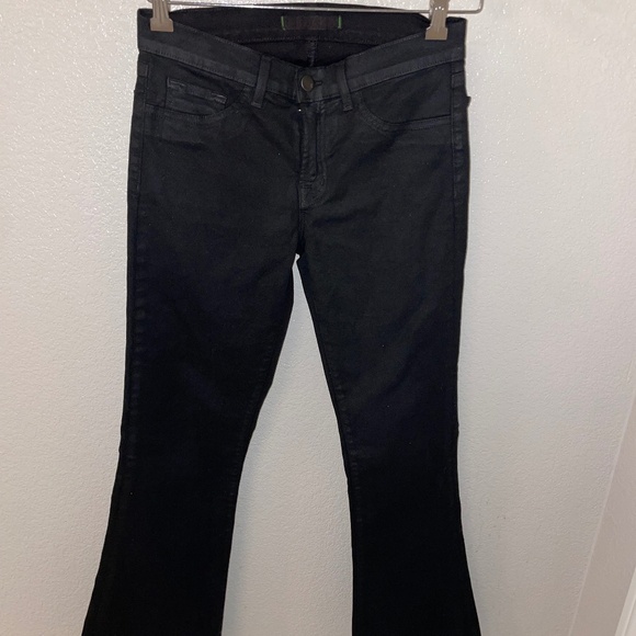 J BRAND Black Coat Steel Coated Wax Flare Leg Jeans Size 27 - Picture 1 of 11